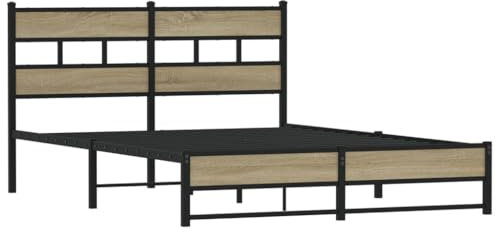 vidaXL Metallbett, Bett ohne Matratze mit Kopfteil, Bettgestell mit Lattenrost, Doppelbett für Schlafzimmer, Sonoma-Eiche 150x200cm