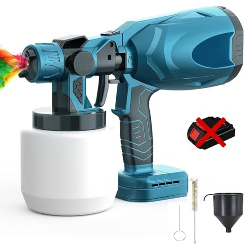 Pistolet à peinture électrique sans fil avec batteries de 2000 mAh, pour batteries Makita 18 V, pistolet à peinture électrique 600 W, réservoir de peinture 800 ml, 3 buses et 3 motifs (batterie non