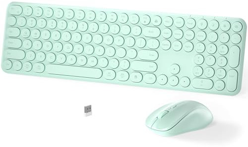 Wireless Keyboard and Mouse Set – MPTOG Full-Sized 110Pcs Slim Round Key Design, Quiet Typing, Adjustable DPI Ergonomic Mouse, Wireless Combo for PC, Mac, Laptop, Tablets(Mint Green)