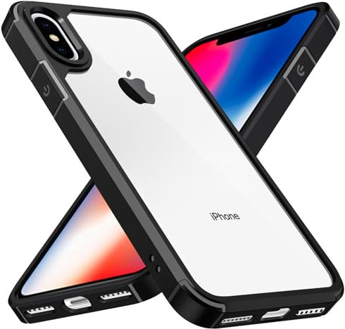 ivoler Nie Vergilbung Crystal Klar Hülle für iPhone XS und iPhone X 5.8 Zoll, Militärschutz Stoßfest Transparent Handyhülle Kratzfest Dünn Durchsichtige Schutzhülle Case Cover, Schwarz