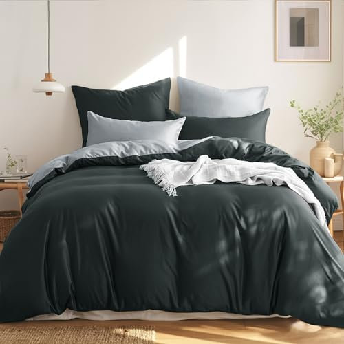 RUIKASI Bettwäsche 200x220 Baumwolle Grau - Bettwäsche-Sets 200x220cm 3teilig Wendebettwäsche 3tlg mit Reißverschluss, zweifarbige Bettbezug Set Anthrazit und Hellgrau Cotton