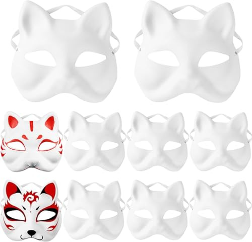 YIMINI 10 Stück Katzenmasken Zum Bemalen, Masken Basteln, Katzenmasken Zu Malen Filz, Katzen Maske, Maske Kunsthandwerk Kit, Therian Mask, Für Halloween, Party, Maskerade, Cosplay