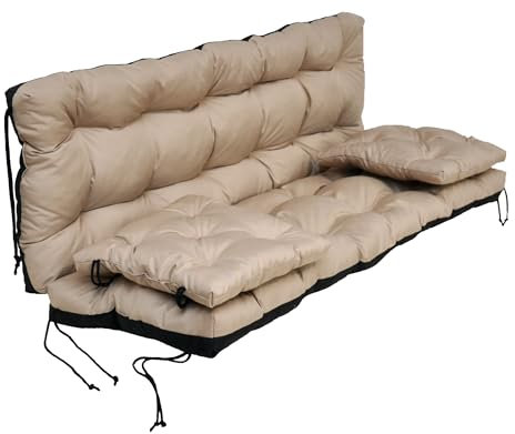 nana shop Kissen für die Gartenschaukel, Gartenschaukelkissen 150 cm, Schaukelkissen, Kissen für Hollywoodschaukel, Gartenkissen, Bankkissen (Beige)