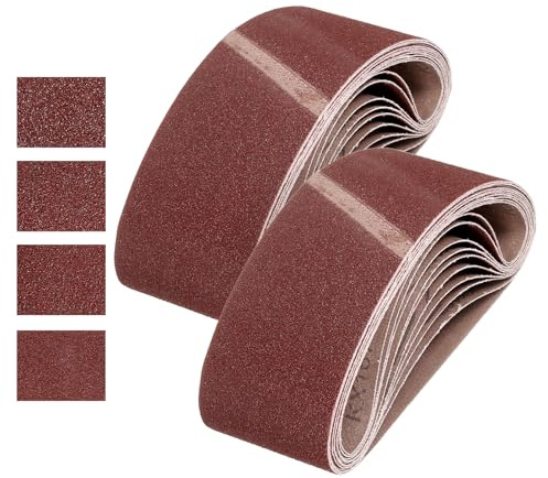 sourcing map 76mm x 533mm Sanding Belts, 24 Pcs 40/60/80/120 Grits Aluminum Oxide Belt Sander Abrasive File Belt for Woodworking, Metal Polishing, Knife Sharpener