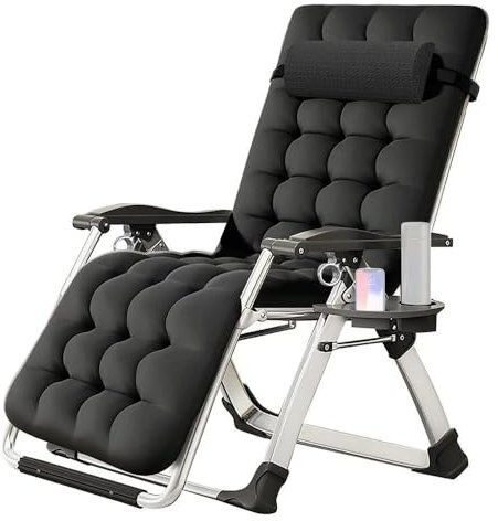 Tourtecs Liegestuhl klappbar, Gartenliege Sonnenliege Liegen Relaxsessel Garten Balkon, mit Komfort-Kissen Sehr belastbar 200kg (2, Schwarz, 72cm)