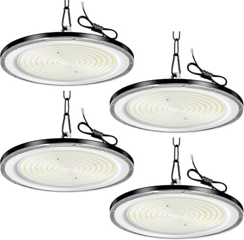 Viugreum 4 PCS 1000W LED Hallenstrahler, 100000LM, 6500K Kaltweiß UFO Werkstattlampe, Superhelle LED Werkstatt Deckenleuchte, IP65 Wasserdichte High Bay Light für Turnhalle Fabriken, Garage, Lagerhaus