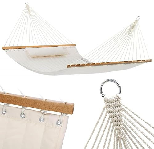 ZOLTA Hängematte mit Kissen zum Aufhängen - Mehrpersonen für 2 Personen 200 x 140 cm, Belastbarkeit bis 200 kg, für Terrasse, Balkon, Garten, Outdoor, Camping Beige Boho Streifen