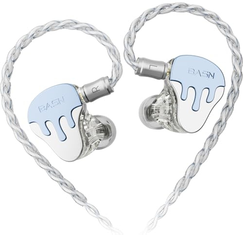 BASN BmasterX 6 Drivers Hybrid in-Ear Monitors with Noise Isolation for Musicians, Stage & Studio, Professional HiFi IEMs, Detachable 4-core OFC Silver-Plated Cable & Shockproof Case (Blue-White)