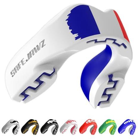 SAFEJAWZ Le drapeau français Sport Protège-Dents/Gouttière Coque Dentaire Protege Dent. Protection intégrale pour Tous Les Sports, MMA, Hockey, Les Arts Martiaux et la Boxe