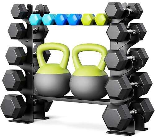 5-Tier Dumbbell Rack Stand for Home Gym: Rack Only Holder for Dumbbells, Free Weights, 500LB Capacity Heavy-Duty Compact Storage Organizer