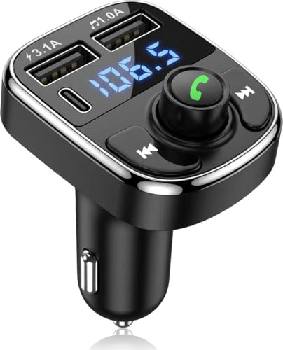 FM Transmitter 5.3 Bluetooth Car Adapter, Wireless Radio Car Kit with Dual USB & Type-C Charger, Bluetooth Transmitter with PD 20W QC 3.1 Fast Charging, MP3 Player Support TF/SD Card & USB Disk