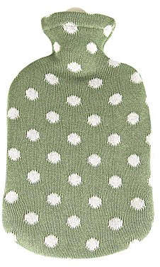 Sänger Hot Water Bottle 2 Litres Rubber Heat Pad with Knitted Cover Dots May Green