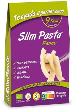 Slim Pasta - Konjac Pennes - 270 g - Keine Kalorien, keine Kohlenhydrate - Ideal für Keto und Low Carb Diäten - Für Veganer - Hergestellt mit gereinigtem Wasser, Haferfasern und Konjac-Mehl