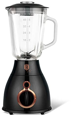 Berlinger Haus, Blender électrique avec bocal en verre de 1,5 L, 600 W, or rose noir, Collection Black Rose, Fonction: mélange, smoothie, écrasement de glace, 2 vitesses avec fonction d'impulsion