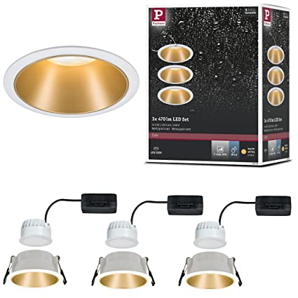 Paulmann 93406 LED Einbauleuchte Cole rund incl 3x6,5W dimmbar Einbaustrahler Weiß, Gold matt Einbaulampe Kunststoff, Alu Zink Deckenspot 2700K