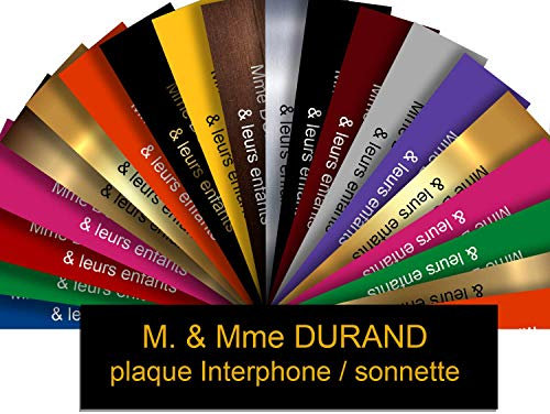 Plaque Interphone Ou Sonnette Adhésive PVC – Plaque Gravée À Personnaliser 6 x 1,5 cm – 21 Couleurs Disponibles (Noir écrit Jaune Or)