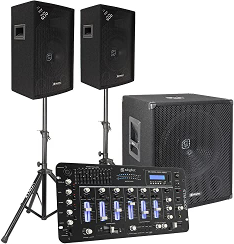 Vonyx 2.1 DJ PA Lautsprecher Set, Mobile PA Anlage Komplettset, Soundsystem, DJ Boxen DJ Set komplett, 1100 Watt mit Subwoofer und Stativ, Aktiv PA Lautsprecher Aktiv Set, Musik Anlage