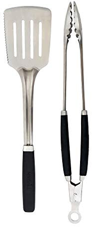 Nexgrill Edelstahl Grillbesteck-Set extra lang, Grillset mit großer Grillzange und Wender, Profi Grillzubehör 2-teilig mit Halter, Geschenk für Männer hochwertig