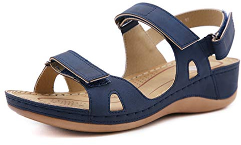 CELANDA Sandales Compensées Mode Femmes Premium Orthopédiques Sandale À Bout Ouvert Été Chaussures de Plage Anti-dérapant Respirant Sandales Bleu, Taille: 38 EU