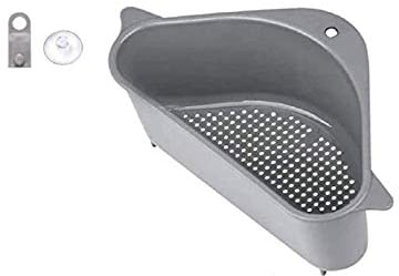 Onerbuy Sink Strainers Basket, No Drilling Triangular Sink Corner Drain Shelf with Suction Cup, Sink Storage Rack Holder for Kitchen Bathroom Soap Box Organizer
