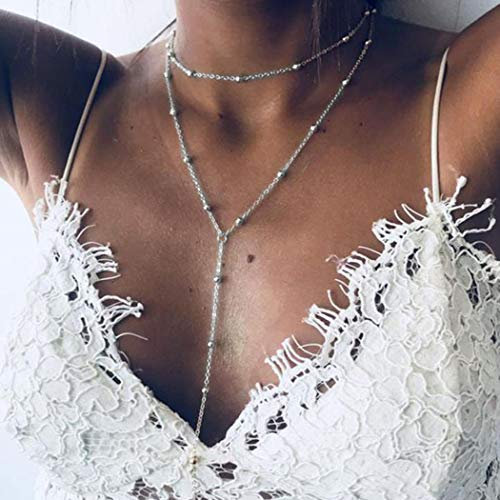 TseenYi Collana multistrato alla moda semplice con nappe e perline, gioielli per donne e ragazze, Misura unica, Metallo
