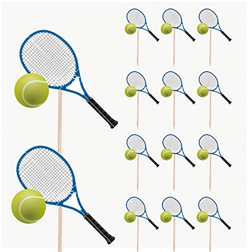AK Giftshop Cupcake-Aufsätze für Geburtstagspartys, Tennisschläger und Ball, Dekoration, 14 Stück
