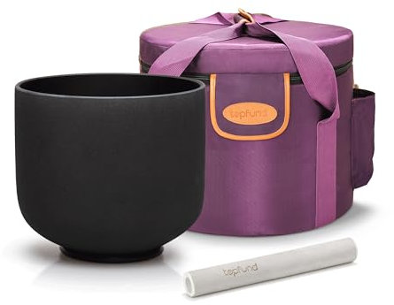 TOPFUND Black G# Note Crystal Singing Bowl Zeal Chakra 8 inch with Artificial Leather Carrying Case and Singing Bowl Mallet