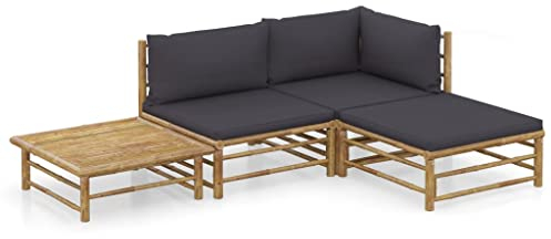 vidaXL Gartenmöbel 4-TLG. mit Dunkelgrauen Kissen Garten Garnitur Sitzgruppe Sofa Gartensofa Gartenset Sitzgarnitur Lounge Mittelsofa Ecksofa Fußhocker Bambus
