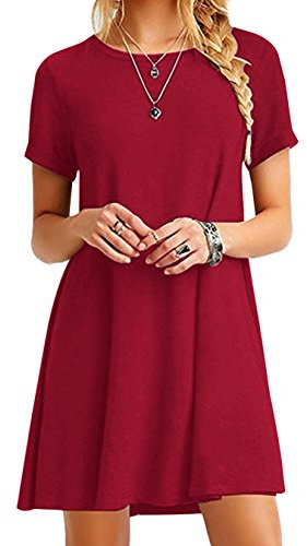 EFOFEI Damen Lose Crewneck Sommer Minikleid Kurzarm Kleid Rot 2XL