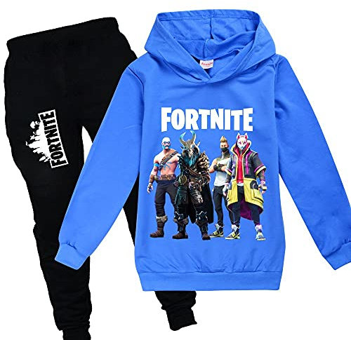 Zhaojiexiaodian Survêtement de sport pour enfants avec imprimé de dessin animé 3D, pull de loisirs, sweat à capuche + pantalon, bleu, 130