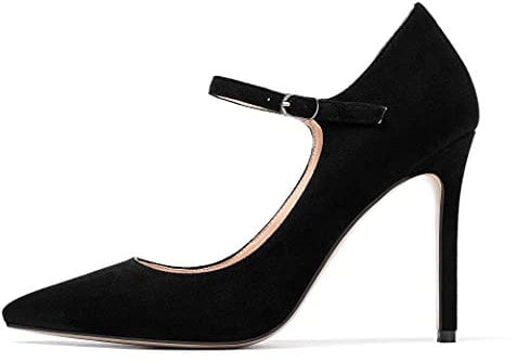 Mettesally Women's Pointed Toe Mary Jane Pumps 10CM Dress Shoes Black suede UK4