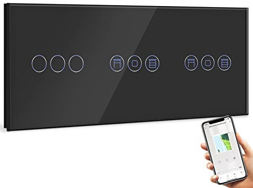 BSEED Alexa Schalter mit Rolladenschalter,3 Fach WiFi Touch Schalter Fernbedienung mit Smart Life APP,Doppel Smart Rolladenschalter arbeitet mit Alexa und Google Home,Schwarz WiFi Jalousieschalter