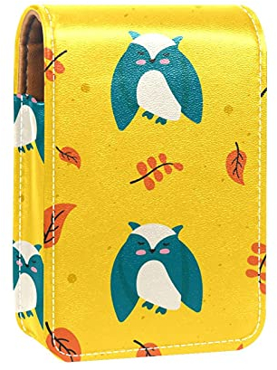 Niedliche Cartoon-Eule, Ahornblatt-Muster, Lipgloss-Halter, Lippenstift-Etui, tragbare Make-up-Tasche, Reise-Lippenstift-Organizer, Etui mit Spiegel, Mini-Lippenstift-Aufbewahrungsbox für Frauen,