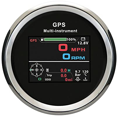 ELING 10-in-1 Multifunktions-Messgerät mit LCD-Stundenzähler, digital, 85 mm, GPS-Tacho, Kraftstoffstand, Ölpresse, Voltmeter, Drehzahlmesser für Wohnmobil, SUV, Schwarz und Edelstahl