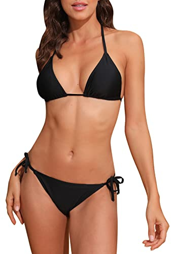 Halcurt Triangel Bikini Damen Set Neckholder Zweiteiliger Badeanzug XS-XL | Verstellbare Seitlicher Schnürung Bikinihose, Herausnehmbare Brustpolster, Schnell Trocknend, Atmungsaktiv