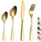 Golden Cutlery Set 24 Pieces,Kyraton Titanium Gold Plated Stainless Steel Tableware Set,Stainless Steel Flatware Flatware Silverware Sets,Dishwasher Safe.