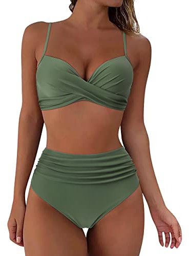 RXRXCOCO High Waisted Bikini Set Push Up Bikini Top with Tummy Control and Padded Cups
