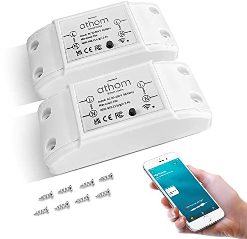 WiFi Relè Timer Interruttore Modulo Interruttore luce Wireless Intelligente per IOS Homekit Assistant Casa Controllo App Vocale Universale DIY Interruttori WiFi Senza Fili AC 110-230V 10A(A-2 Pack)