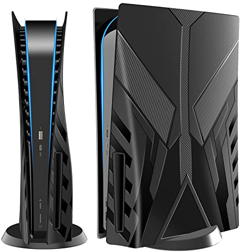 HEYSTOP Plaque de Remplacement du Panneau de Protection PS5 pour Playstation 5, Coque Rigide Brillante Mate Antichoc pour Panneau latéral pour Console PS5 - Noir