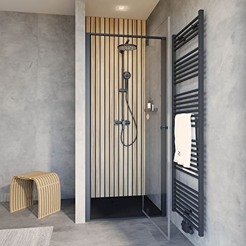 Schulte porte pivotante en niche 100 x 200 cm, noir, 20 cm décalage l'ouverte de la porte, verre de sécurité 6 mm transparent autolevant, réversible, montage gauche droite, réglage 97.0-100.0