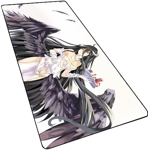 Overlord Albedo Japanisches Anime-Gaming-Mauspad mit genähten Kanten, 3 mm dickes, verlängertes Mauspad, rutschfeste Gummiunterseite, Schreibtischmatte für PC-Gamer, Büro und Zuhause, 25x10x0.3 cm cm