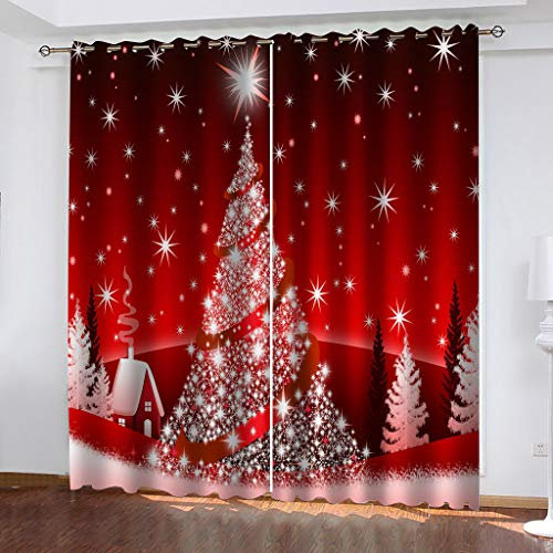 Lot De 2 Rideaux Anti Chaleur Froid - 3D Sapin De Noel Rouge Thermiques Rideau Oeillet Isolants pour Fenetre De Salon Et Chambre 110X210cm(LxH), Décoration De Fenêtre pour Chambre Garcon Fille