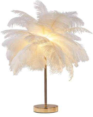 Créatif Blanc Plume D'autruche Lampe De Table Lampe De Chevet Lumière Luxe Et Élégant Abat-Jour Veilleuse Éclairage De Table Pour Salon Chambre Décoration De La Maison, Plug-In
