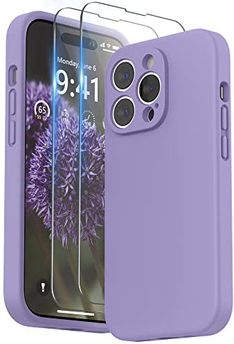 SURPHY Compatible with iPhone 14 Pro Max Case with Screen Protector, Liquid Silicone Protection for Each Lens Shockproof Thickened Rubber for iPhone 14 Pro Max 6.7 inch 2022, Light Purple