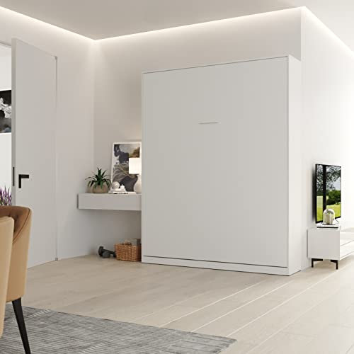 Generisch Schrankbett 160x200 cm Vertikal mit Gasdruckfedern Wandklappbett Klappbett (Weiß)