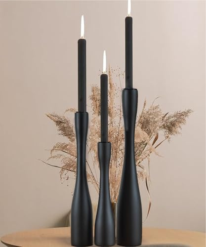 SDALI HOME Bougeoirs en Bois pour Bougies Coniques, Grands bougeoirs pour Centre de Table (30,5 cm/25,4 cm/19,1 cm de Hauteur), bougeoirs décoratifs Modernes avec Tasse en métal Noir