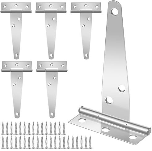 Shed Door Hinges, 6 Pack Heavy Duty T Strap Hinge Door Barn Gates Shed Hinges, Galvanized Metal Gate Hinges Rustproof for Gate Hardware Shed Doors Windows Storage Rooms(Sliver ,100mm/4inch)