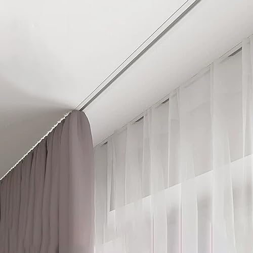 Vorhangschiene Gardinenschiene Gardinenstange Eingebauter Raumteiler Schiebetraße, Versteckte Unsichtbare Vorhangschiene für Bay Fenster/Badezimmer/Büro/Hotel, Weiße Showstange mit Edelstahlhaken (