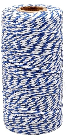 KINGLAKE 2mm Kordel Dunkelblau und Weiß,100M Baumwollschnur,Makramee Garn,Baumwollgarn Dünn,String Für Backen,Kochen in der Küche,DIY Basteln,Weihnachtsgeschen Kverpackung,Deko