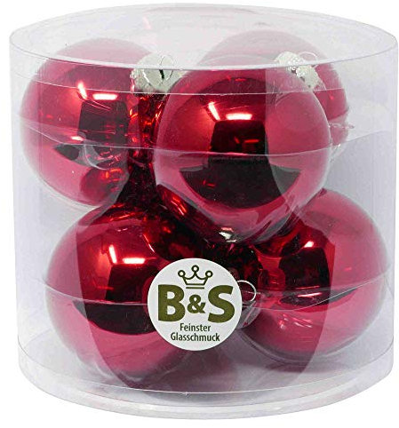6 Glas Christbaumkugeln Weihnachtskugeln für Weihnachtsbaum Ø 8 cm (Rot glanz)